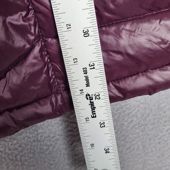 Calvin Klein Down Puffer Jacket Womens Medium Purple Hooded Packable Long Coat - Picture 4 of 16